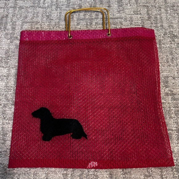 Handbags - Red Plastic Gold Handled Tote with Dachshund Cutout | Made in Spain